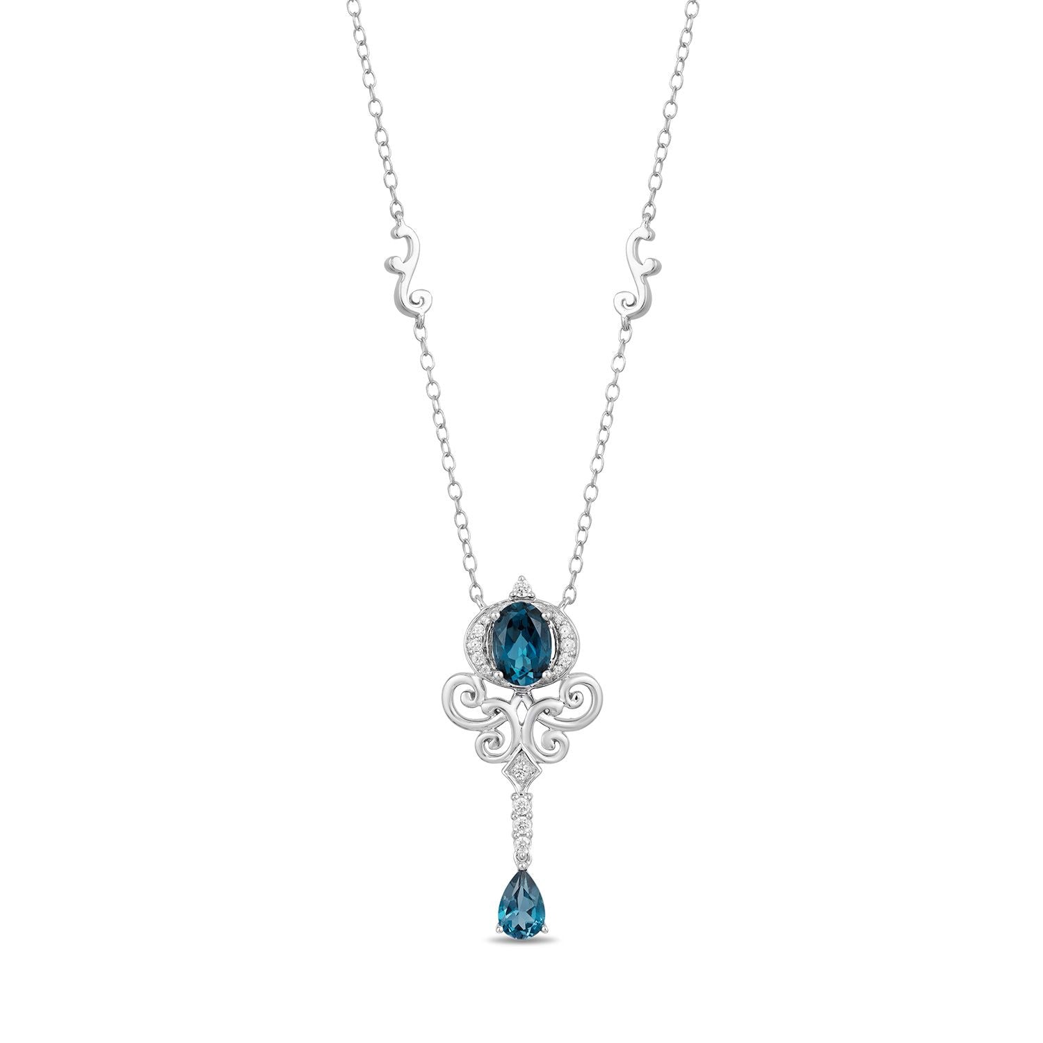 Large Blue Topaz Cushion Cut Pendant with Cubic Zirconia in Sterling Silver  - BP93A - Tina Scott Collections